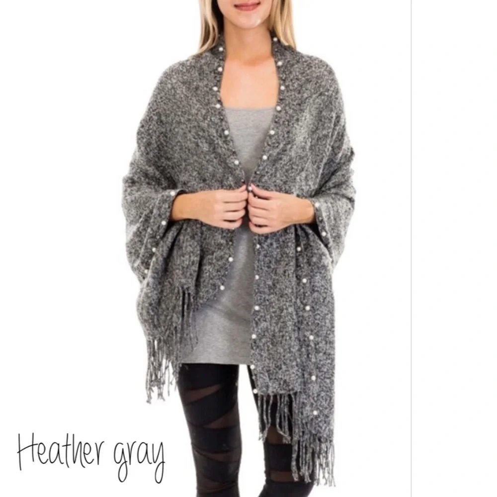 Boutique Grey/Burgundy multi-pigmented chunky knit scarves